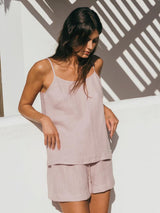 Immaculate Vegan - AmourLinen Night Owl Sleeveless Pyjama Set | Multiple Colours Dusty Rose / XS