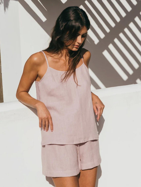 AmourLinen Night Owl Sleeveless Pyjama Set | Multiple Colours Dusty Rose / XS