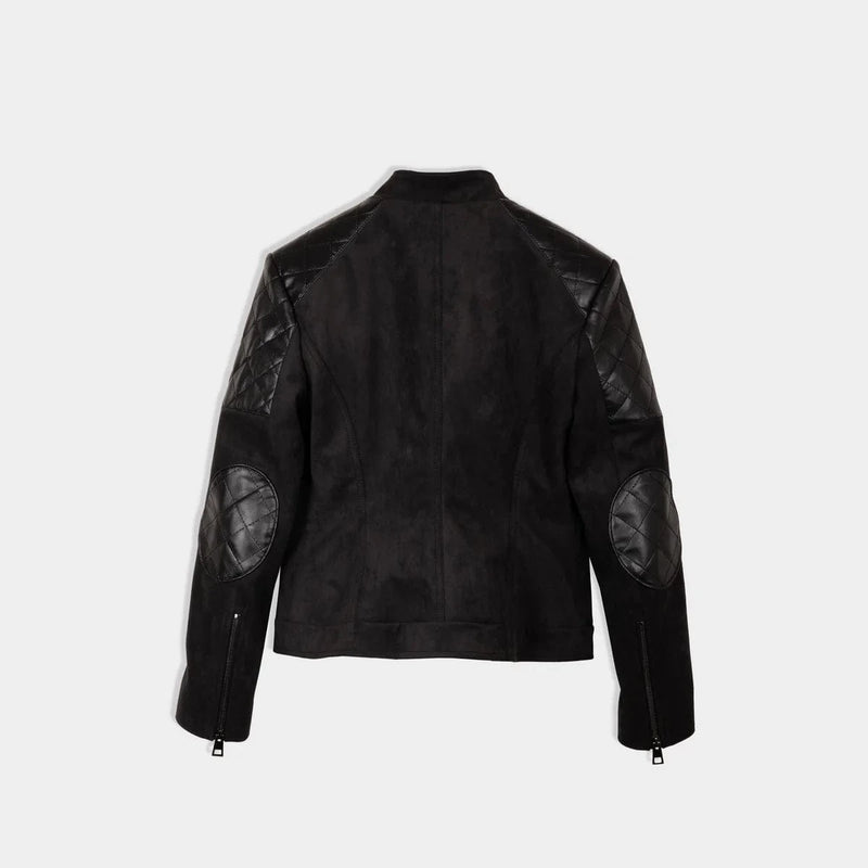 Eloquere Rockstar Vegan Suede Biker Jacket | Black