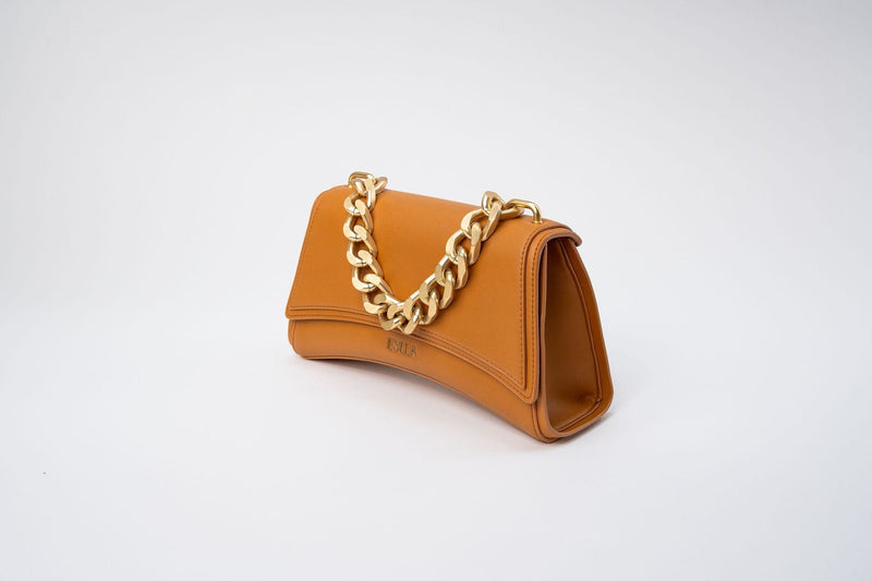 Eslla Dharma Desserto Cactus Leather Vegan Crossbody With Matte Gold Chain | Camel Camel