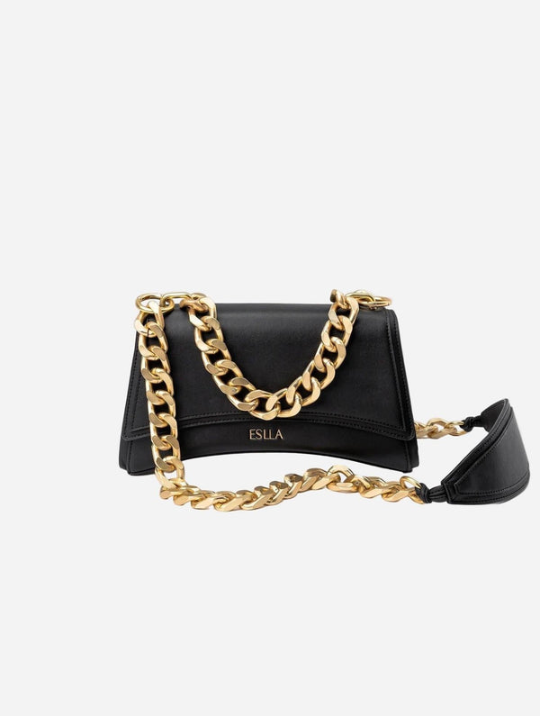 Eslla Dharma Desserto Cactus Leather Vegan Crossbody With Matte Gold Chain | Black Black