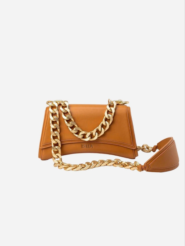 Eslla Dharma Desserto Cactus Leather Vegan Crossbody With Matte Gold Chain | Camel Camel