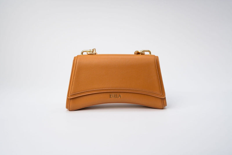Eslla Dharma Desserto Cactus Leather Vegan Crossbody With Matte Gold Chain | Camel Camel