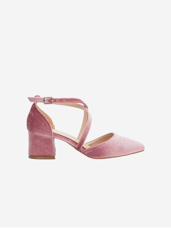 Forever and Always Shoes Dolly Vegan Velvet Block Heels | Rose