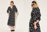 Immaculate Vegan - Olesia LENZING™ ECOVERO™ Printed Midi Dress | Black Polka Dot