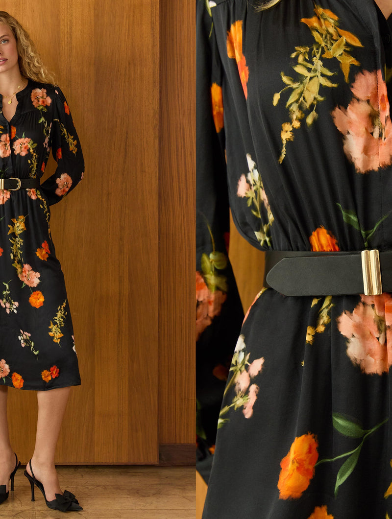 Cemile Printed Midi Dress | Black Floral