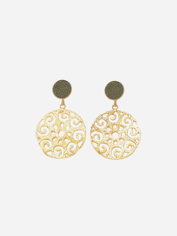 Rive Claire Grace 24ct Gold Plated Stud Earrings | Dark Green & Gold