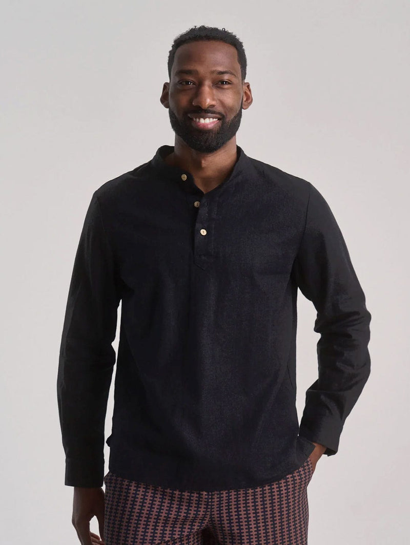 KOMODO Elijah Men's Organic Linen Cotton Shirt | Black