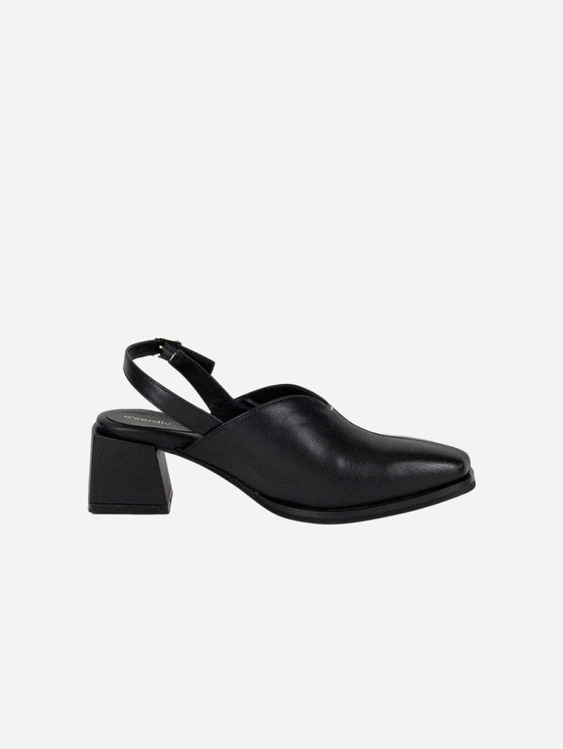 The Slingback V Vegan Apple Leather Heeled Mules | Black