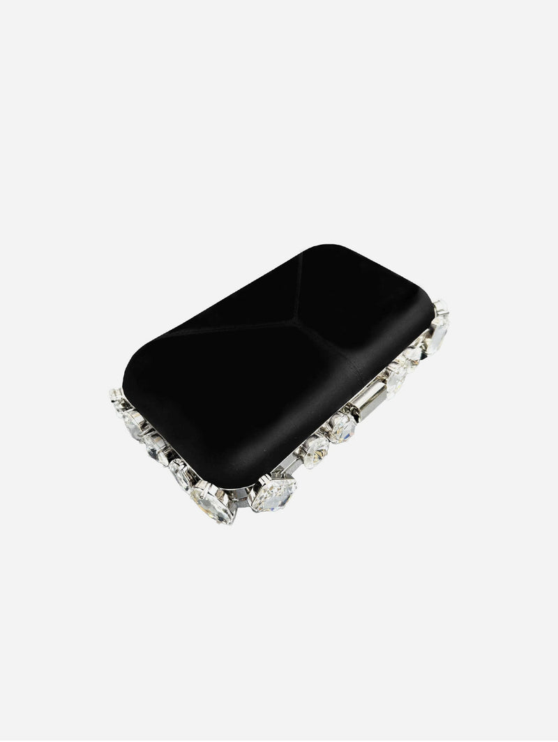 Diamond River Vegan Clutch Bag | Black & Crystal