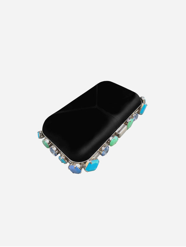 Diamond River Vegan Clutch Bag | Black & Coloured Crystal