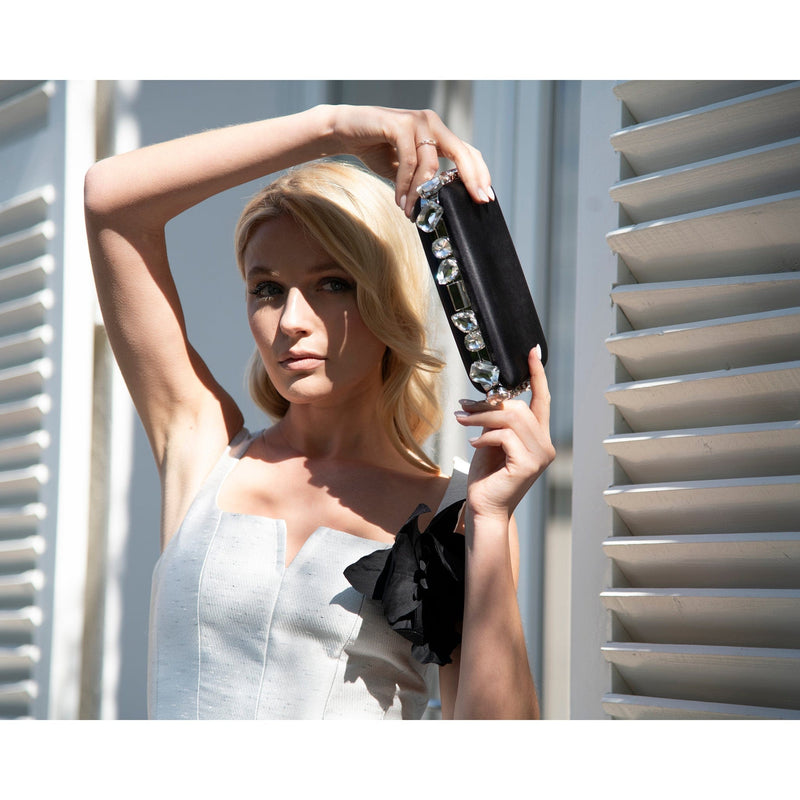 Diamond River Vegan Clutch Bag | Black & Crystal