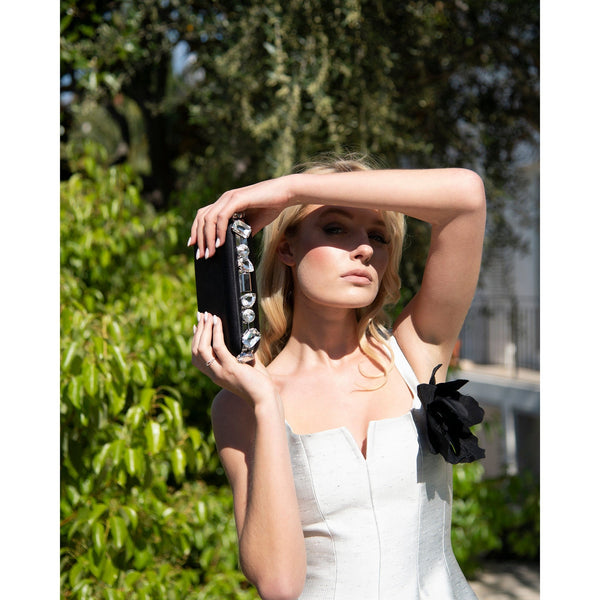 Diamond River Vegan Clutch Bag | Black & Crystal