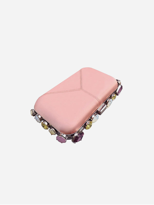 Diamond River Vegan Clutch Bag | Pink & Coloured Crystal