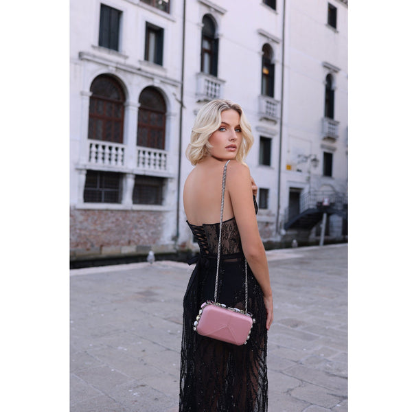 Diamond River Vegan Clutch Bag | Pink & Coloured Crystal