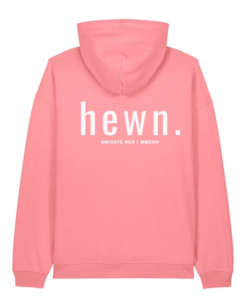 hewn. Mens Organic Cotton Signature Oversized Hoodie in Flamingo Pink