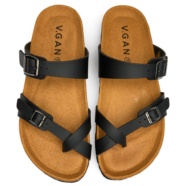 Garlic Women's Comfort Vegan Leather Footbed Sandals | Black