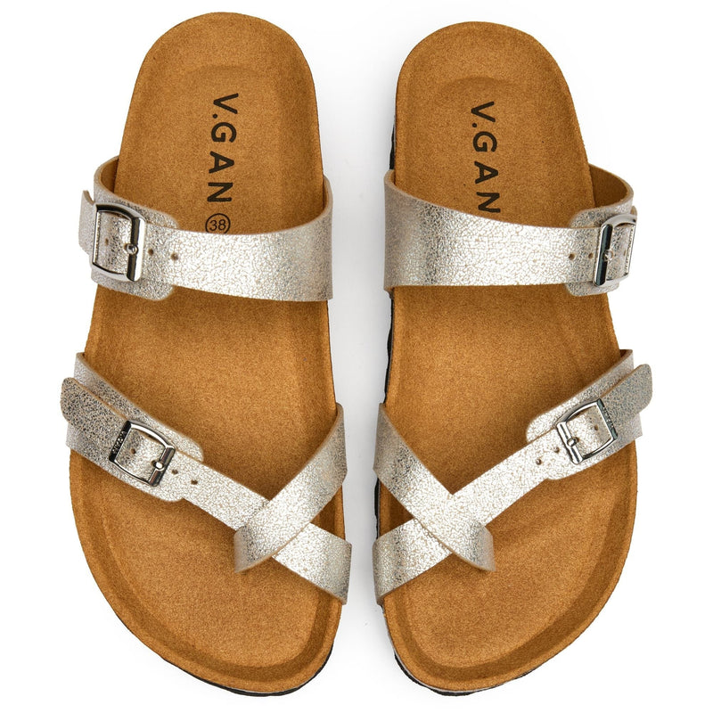 V.GAN Garlic Women's Comfort Vegan Leather Footbed Sandals | Metallic