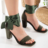 Immaculate Vegan - Forever and Always Shoes Ariadne - Olive Green Velvet Sandals with Ribbon