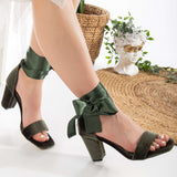 Immaculate Vegan - Forever and Always Shoes Ariadne - Olive Green Velvet Sandals with Ribbon