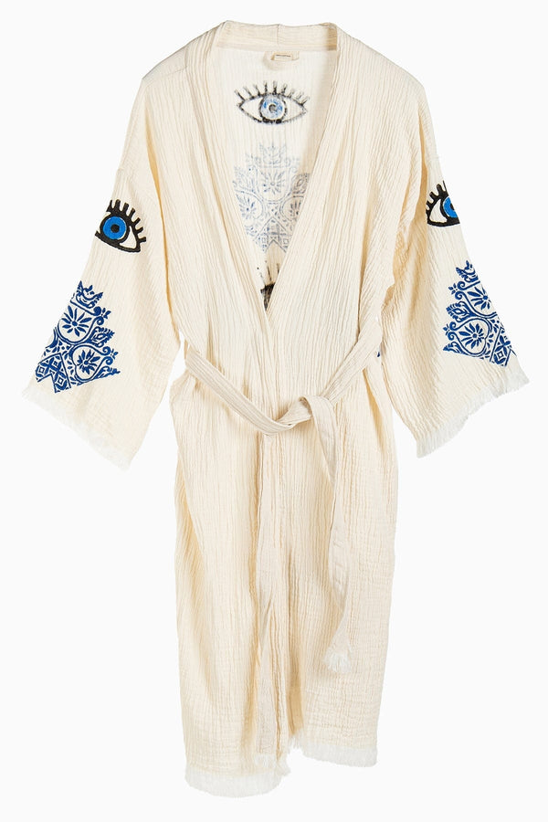 Forever and Always Shoes Aria - Natural Evil Eye Handmade Kimono Off-White