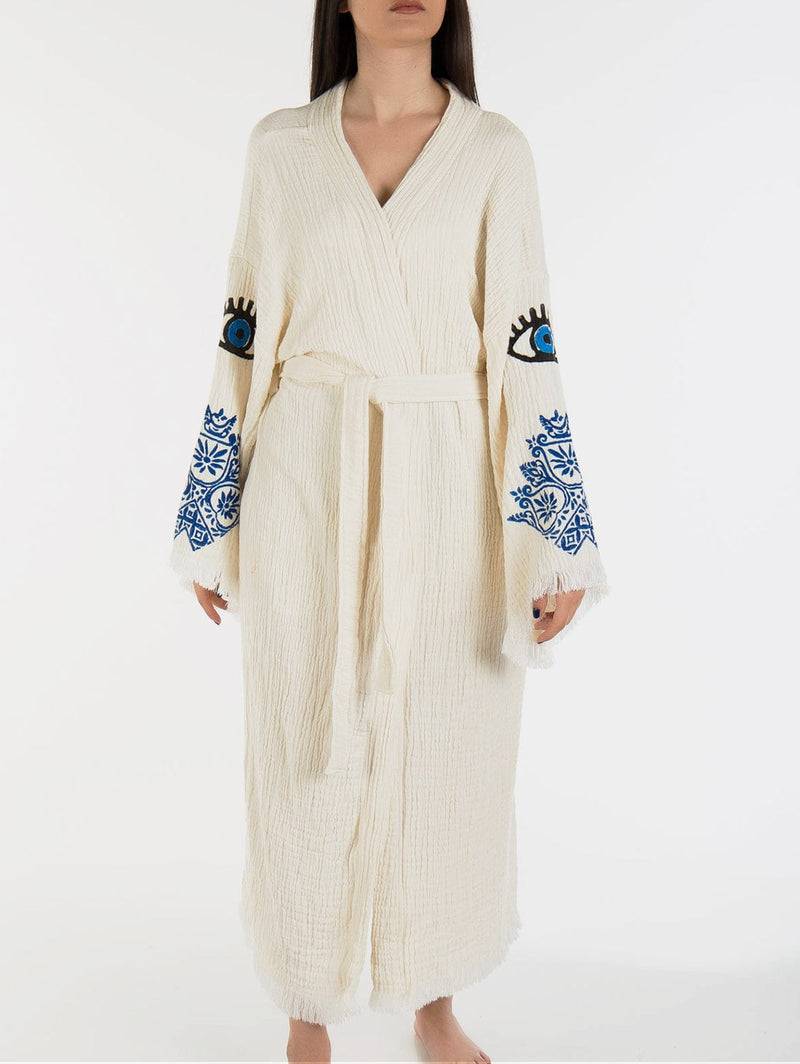 Forever and Always Shoes Aria - Natural Evil Eye Handmade Kimono Off-White