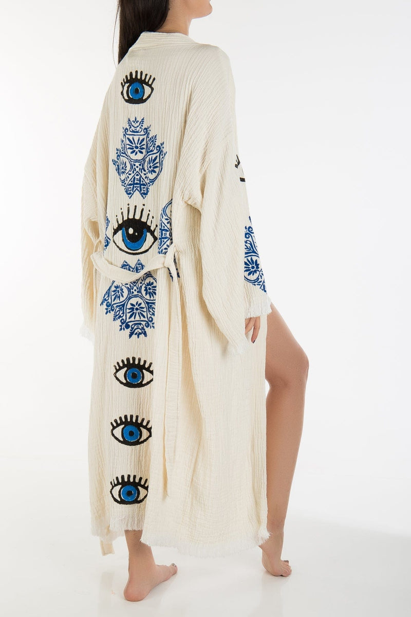 Forever and Always Shoes Aria - Natural Evil Eye Handmade Kimono Off-White