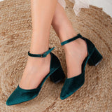 Immaculate Vegan - Forever and Always Shoes Marcelle Vegan Velvet Low Heels | Emerald Green