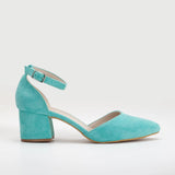 Immaculate Vegan - Forever and Always Shoes Miranda Vegan Velvet Pearl Low Heels | Aqua Blue