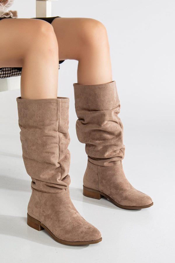 Prologue Shoes Maribel - Dark Beige Suede Slouchy Boots