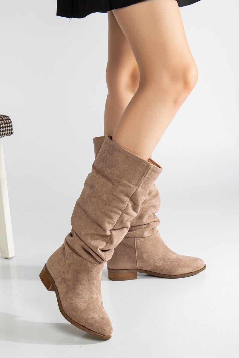 Prologue Shoes Maribel - Dark Beige Suede Slouchy Boots