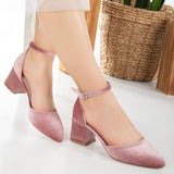 Immaculate Vegan - Forever and Always Shoes Miranda - Rose Velvet Low Heels with Pearls