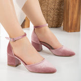 Immaculate Vegan - Forever and Always Shoes Miranda - Rose Velvet Low Heels with Pearls