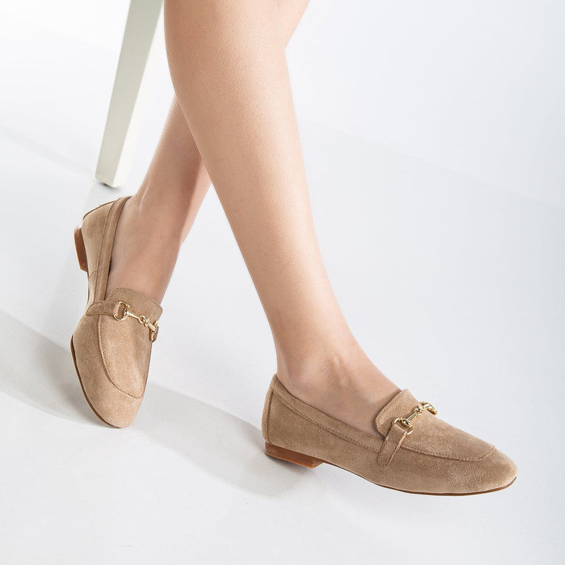 Olly Vegan Suede Horsebit Loafers | Dark Beige