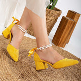 Immaculate Vegan - Forever and Always Shoes Miranda - Mustard Yellow Pumps with Pearls