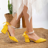 Immaculate Vegan - Forever and Always Shoes Miranda - Mustard Yellow Pumps with Pearls