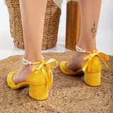 Immaculate Vegan - Forever and Always Shoes Miranda - Mustard Yellow Pumps with Pearls