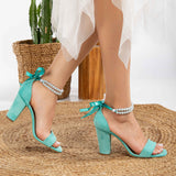 Immaculate Vegan - Forever and Always Shoes Melissa - Aqua Blue Suede Sandals with Pearls