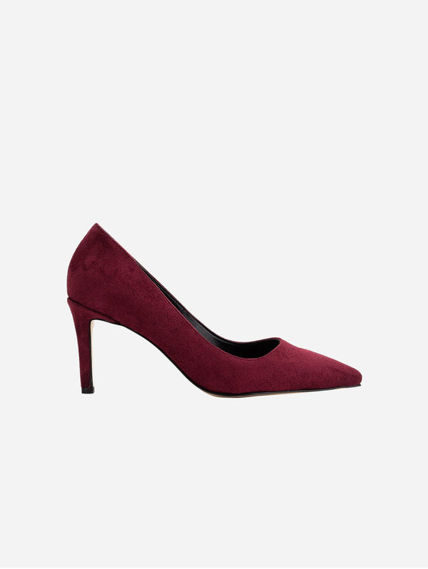 Forever and Always Shoes Perla Vegan Suede Pointed Toe Stiletto Pumps | Burgundy