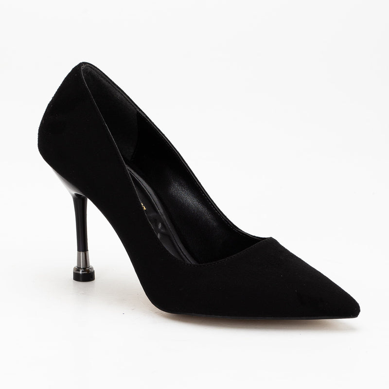 Forever and Always Shoes Raven - Black Suede Pointed Toe Stiletto Pump