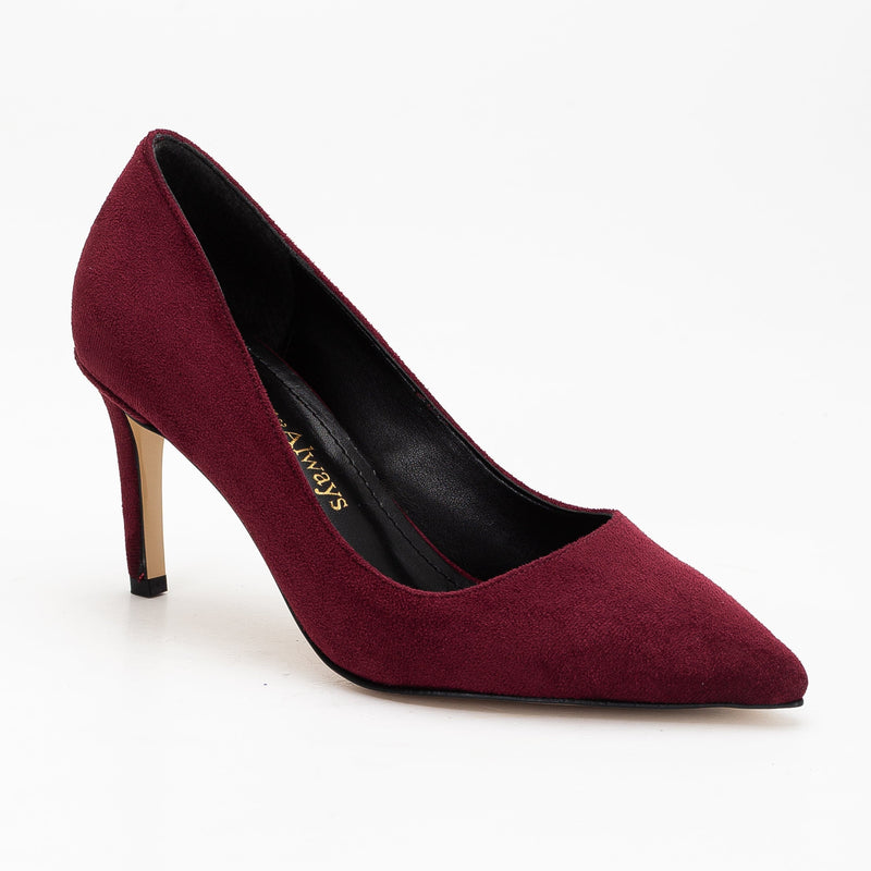 Forever and Always Shoes Perla - Burgundy Suede Pointed Toe Stiletto Pump