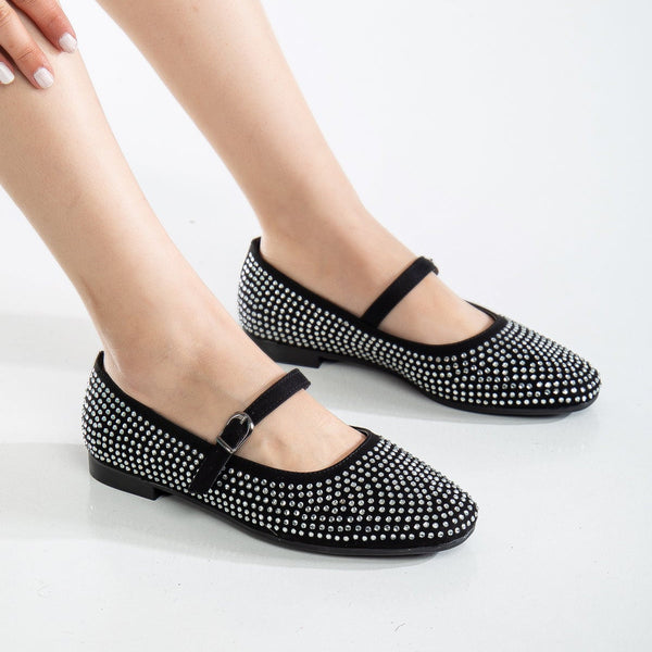 Prologue Shoes Emilie Vegan Suede Mary Jane Flats | Studded Mini Crystal