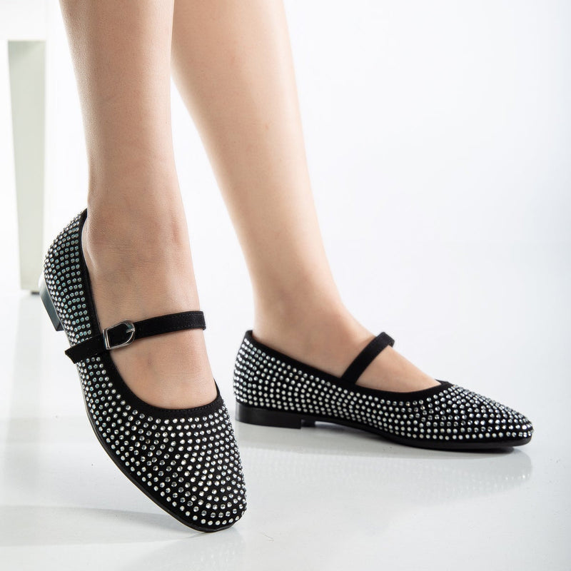 Emilie Vegan Suede Mary Jane Flats | Studded Mini Crystal