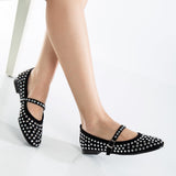 Immaculate Vegan - Prologue Shoes Emilie Vegan Suede Mary Jane Flats | Studded Crystal