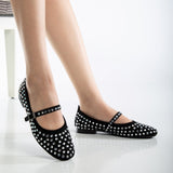 Immaculate Vegan - Prologue Shoes Emilie Vegan Suede Mary Jane Flats | Studded Crystal