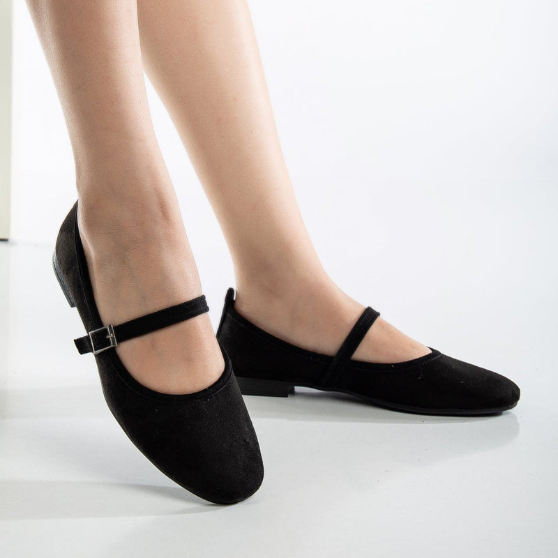 Prologue Shoes Emilie Vegan Suede Mary Jane Flats | Black