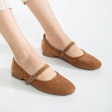 Immaculate Vegan - Emilie Vegan Suede Mary Jane Flats | Cognac Brown