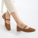 Immaculate Vegan - Prologue Shoes Emilie Vegan Suede Mary Jane Flats | Cognac Brown