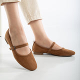 Immaculate Vegan - Prologue Shoes Emilie Vegan Suede Mary Jane Flats | Cognac Brown