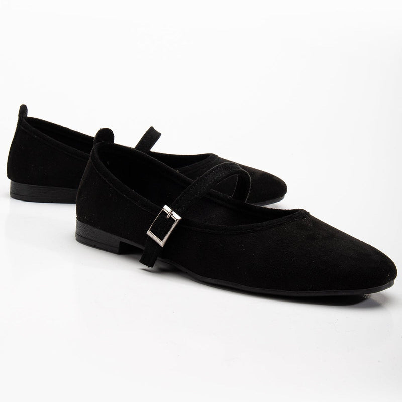 Emilie Vegan Suede Mary Jane Flats | Black